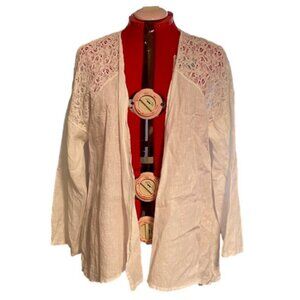 Bellambia White Linen Lace Blouse Cardigan Boho Size 2X